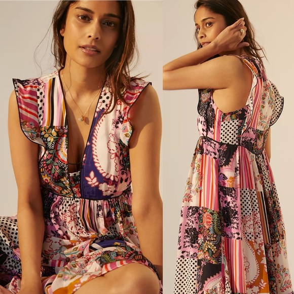 NWT Anthropologie Ruffled Patchwork Midi Dress - Picture 2 of 10